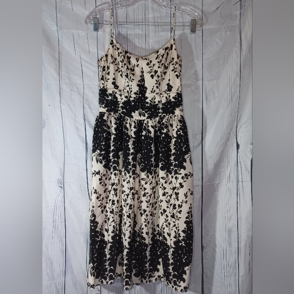 Ann Taylor Black and Cream Floral Midi Dress
